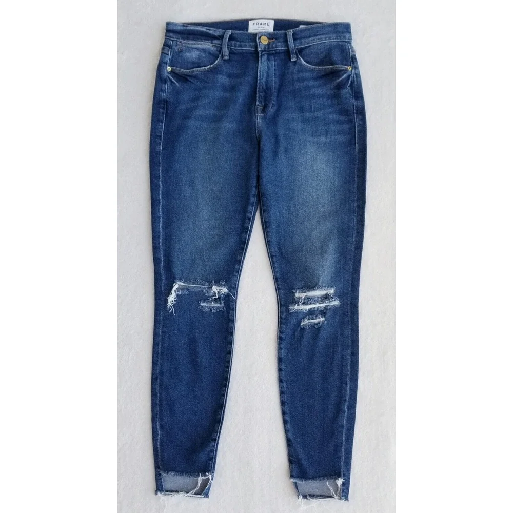 FRAME DENIM "le high skinny stretch" raw distressed anthropologie jeans $238 28 - Picture 2 of 11